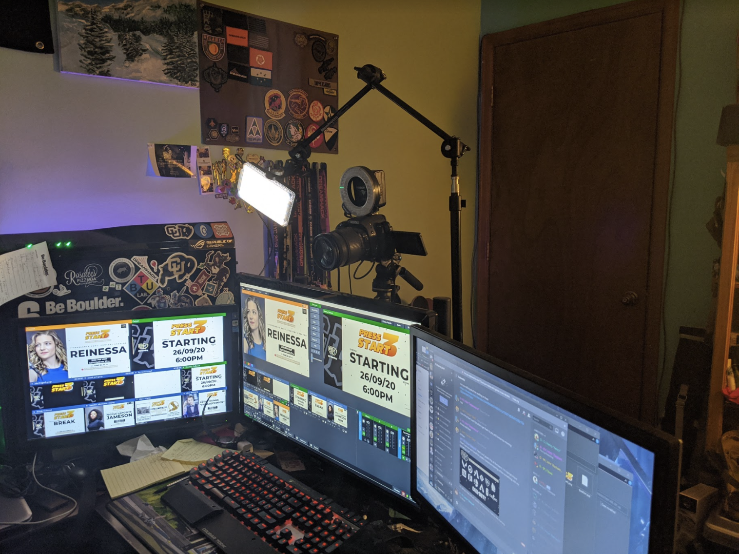 A remote livestream production setup used by a CU Gaming Production Manager for the production of Press Start 3 in Sept. 2020