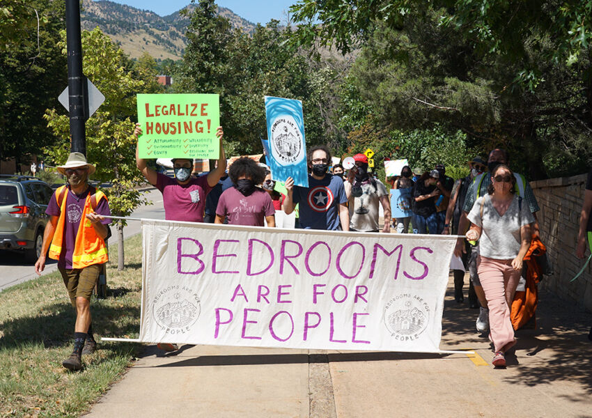 In fall of 2020, Bedrooms are for People organized a march in Downtown Boulder that was accompanied by a tremendous turnout from the community. Photo courtesy of Daniel Pope.