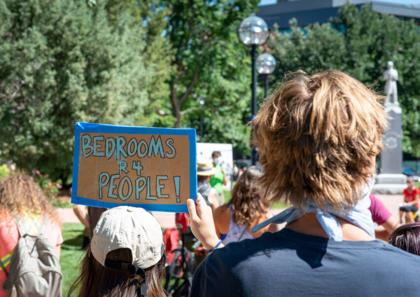 In fall of 2020, Bedrooms are for People organized a march in Downtown Boulder that was accompanied by a tremendous turnout from the community. Photo courtesy of Neal Bullock.