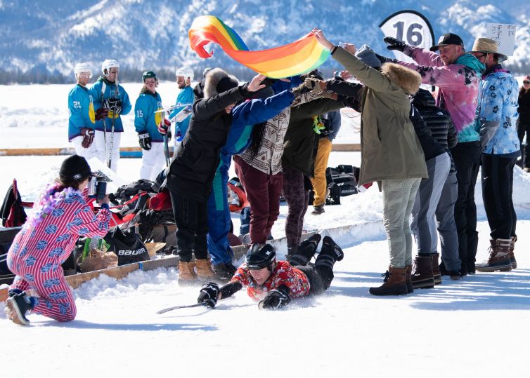 Sarah Suchla of the Denver-based team Tropical Thunder celebrate