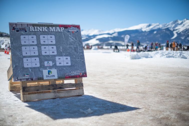 The rink map for the Pabst Blue Ribbon Colorado Pond Hockey Tour