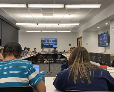 The University of Colorado Boulder Student Government leaders during aLegislative Meeting (Summer Aljobory/The Bold)