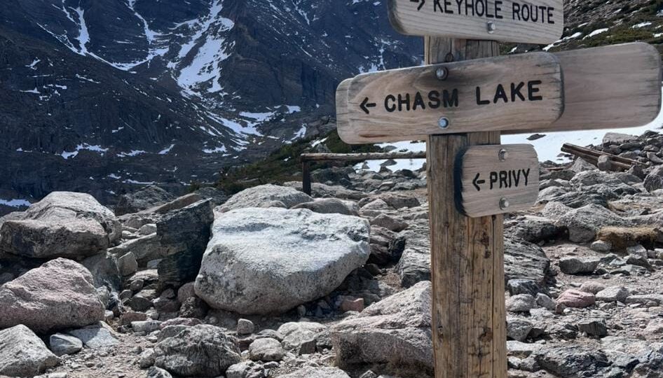 Chasm Lake sign in Rocky Mountain National Park