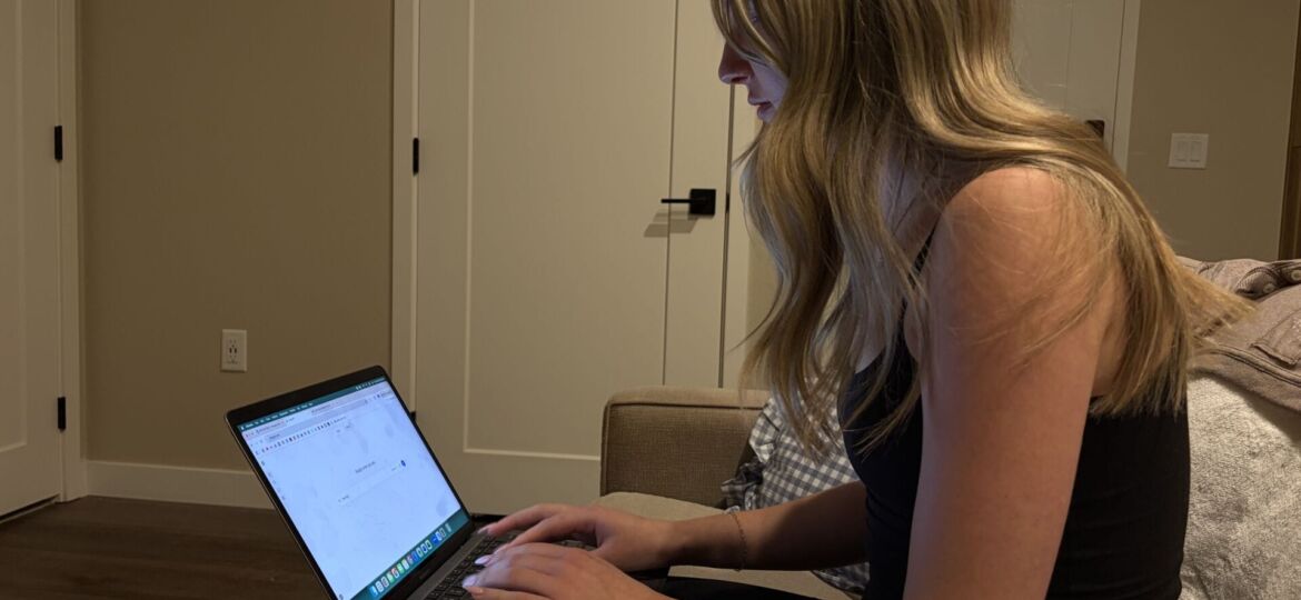CU Boulder student Sophia Bandi uses her laptop in her room on October 18, 2026 to complete a homework assignment. As artificial intelligence becomes more common in students’ daily lives, Bandi’s use of technology reflects how students interact with digital tools for schoolwork. (Photo by Catherine Ward)