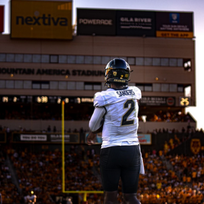 Shedeur Sanders in the second quarter of the Buffaloes first conference win of the season. (Photo by Roberto Gerra/Sko Buffs Sports)