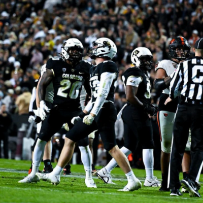 CU defensive back Trevor Woods celebrates a big play during the Saturday night loss to No. 16 Oregon State. Woods recorded four total tackles, half a sack, and recovered a fumble. (Cristian Blanco/Sko Buffs Sports)