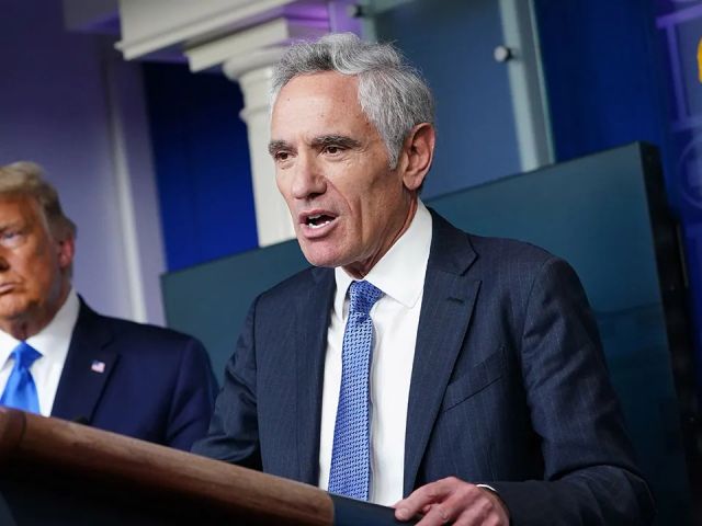 US President Donald Trump (L) listens to White House coronavirus adviser Dr. Scott Atlas speak during a press conference in the Brady Briefing Room of the White House on September 23, 2020, in Washington, DC (Mandel Ngan, Getty Images)
