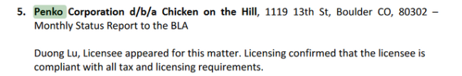 Chicken on the Hill's parent company, Penko Corporation.