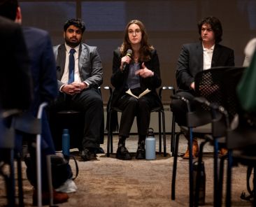 CUSG Candidate Forum - Spring 2024 Election - Moderated by members of The Bold: Cooper Baldwin, Emme Clymer and Gabriella Isukh on Wednesday, March 20. (Photo by Nathan Thompson for The Bold)