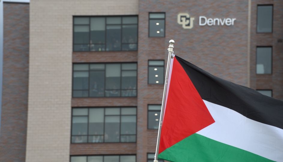 palestinian flag in front of cu logo2