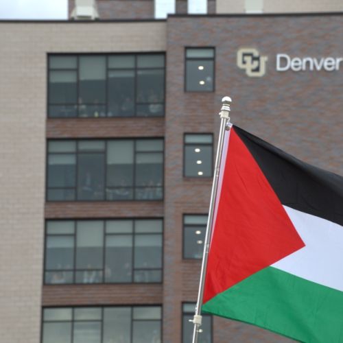 palestinian flag in front of cu logo2