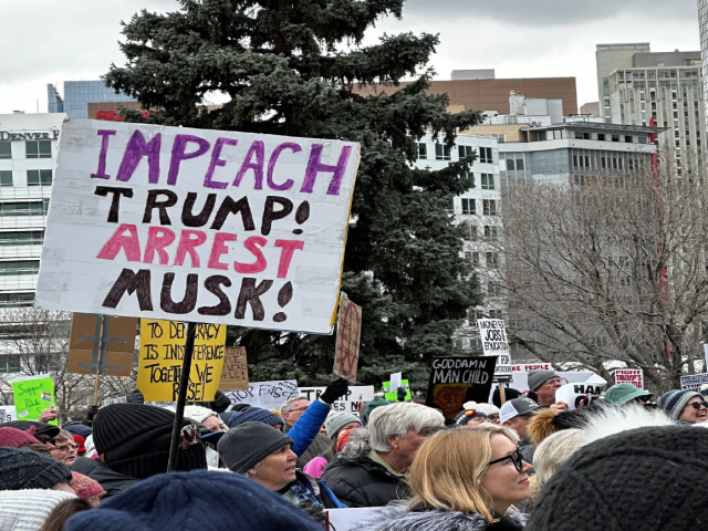 Protest signs at the "Hands Off" rally.