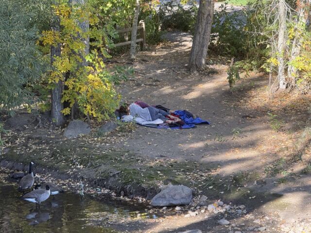 Two individuals experiencing homelessness sleep